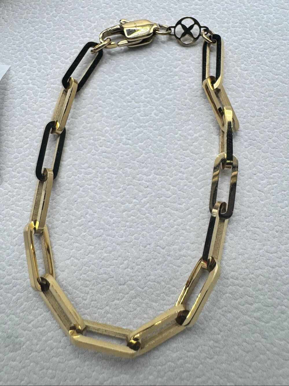 Vitality Design Stainless Steel Paperclip Chain Thesis Bracelet Gold-tone Sz 6.5